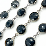 Load image into Gallery viewer, Black Spinel Round Shape Bezel Oxidized Wire Chain.
