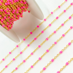 Load image into Gallery viewer, Gold Plated Sterling Silver Enamel Pink Color Cable Chain
