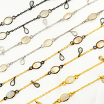 Load image into Gallery viewer, White Moonstone Bezel Set Oval & Pear Shape CZ Dangle Wire Chain.