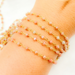 Load image into Gallery viewer, CQU30. Coated Peach Quartz Gold Plated Wire Chain