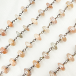 Load image into Gallery viewer, Coated Taupe Smooth Moonstone Oxidized Wire Chain.