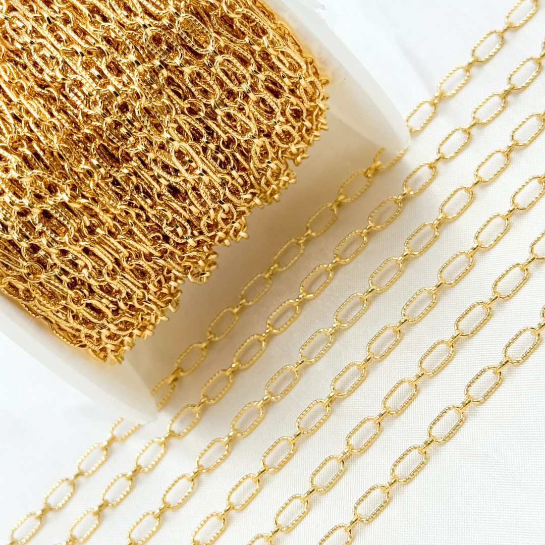 14k Gold Filled Textured Oval & Smooth Round Link Chain