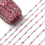Load image into Gallery viewer, Sterling Silver Pink Color Enamel Cable Chain