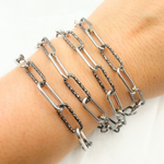 Load image into Gallery viewer, Black Rhodium 925 Sterling Silver smooth & Diamond Cut Paperclip Chain