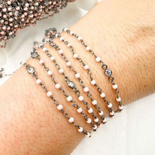 Coral & Round CZ Wire Wrap Chain.
