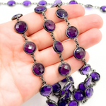 Load image into Gallery viewer, Amethyst Round Shape Bezel Oxidized Wire Chain