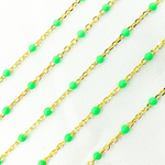 Load image into Gallery viewer, Gold Plated Sterling Silver Enamel Green Color Cable Chain