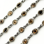 Load image into Gallery viewer, Smoky Quartz Round Shape Bezel Oxidized Wire Chain
