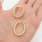 Load image into Gallery viewer, 15850025517. 14K Solid Gold Smooth and Textured Oval Hollow Hoop Earrings