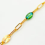 Load image into Gallery viewer, V295OGGF. 14K Gold Filled Olive Green Color Enamel with Paperclip and Diamond Cut Marina Links