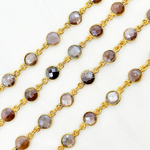 Load image into Gallery viewer, Coated Chocolate Moonstone Round Shape Bezel Gold Plated Wire Chain.