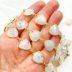 Load image into Gallery viewer, White Moonstone Triangle Shape Bezel Gold Plated Wire Chain.
