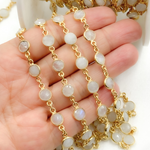 Load image into Gallery viewer, White Moonstone Round Shape Bezel Gold Plated Wire Chain.