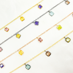 Load image into Gallery viewer, Multi Color Cubic Zirconia Square Shape Dangle Chain