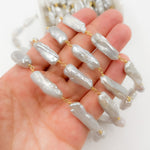 Load image into Gallery viewer, Gold Plated Wire Biwa Freshwater Grey Pearl Chain