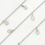 Load image into Gallery viewer, Created White Opal + CZ Pear Shape Dangle Chain