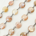 Load image into Gallery viewer, Coated Taupe Coin Shape Moonstone Oxidized 925 Sterling Silver Wire Chain.