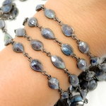 Load image into Gallery viewer, Coated Labradorite Cut Pear Shape Bezel Oxidized Wire Chain