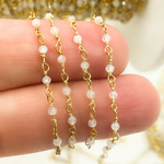 Load image into Gallery viewer, Moonstone Wire Wrap Chain made with Gold Plated 925 Sterling Silver.