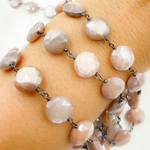 Load image into Gallery viewer, Coated Taupe Coin Shape Moonstone Oxidized 925 Sterling Silver Wire Chain.