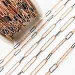 Load image into Gallery viewer, Sterling Silver Diamond Cut Long Rose Gold Plated & Short Black Rhodium Paperclip Chain
