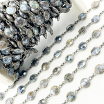 Load image into Gallery viewer, Coated Labradorite Round Shape Bezel Oxidized Wire Chain.