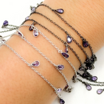 Load image into Gallery viewer, Purple Color Cubic Zirconia Pear Shape Dangle Chain