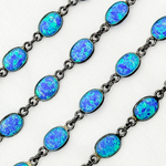 Load image into Gallery viewer, Created Blue Opal Oval Shape Connected Chain.