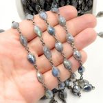Load image into Gallery viewer, Coated Labradorite Cut Pear Shape Bezel Oxidized Wire Chain