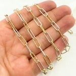 Load image into Gallery viewer, Gold Plated 925 Sterling Silver Paperclip Smooth & Diamond Cut Link Chain