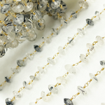 Load image into Gallery viewer, Black Rutile Roundel Shape Faceted Gold Plated Wire Chain