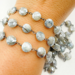 Load image into Gallery viewer, Coated Quartz Coin Shape Oxidized Wire Chain.