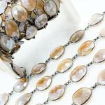 Load image into Gallery viewer, Multi Moonstone Oval Shape Bezel Oxidized Wire Chain.