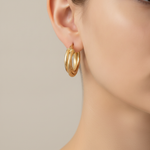 Load image into Gallery viewer, 15850006741. 14K Solid Gold Smooth and Textured Twisted Triple Hollow Hoop Earrings