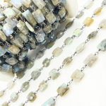 Load image into Gallery viewer, Labradorite Rectangular Shape Oxidized Wire Chain.