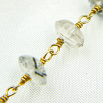 Load image into Gallery viewer, Black Rutile Roundel Shape Faceted Gold Plated Wire Chain.
