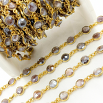 Load image into Gallery viewer, Coated Chocolate Moonstone Round Shape Bezel Gold Plated Wire Chain.