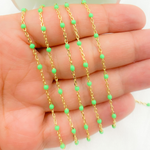 Load image into Gallery viewer, Gold Plated Sterling Silver Enamel Green Color Cable Chain