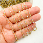 Load image into Gallery viewer, Coated Labradorite & Round CZ Wire Wrap Chain made with Gold Plated 925 Sterling Silver.
