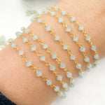 Load image into Gallery viewer, Aqua Color Chalcedony Gold Plated 925 Sterling Silver Wire Chain.