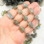 Load image into Gallery viewer, Labradorite Rectangular Shape Oxidized Wire Chain.