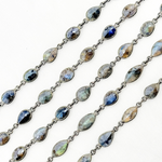 Load image into Gallery viewer, Coated Labradorite Cut Pear Shape Bezel Oxidized Wire Chain