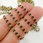 Load image into Gallery viewer, 925 Sterling Silver Gold Plated Black Enamel Cable Link Chain