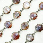 Load image into Gallery viewer, Coated Chocolate Moonstone Round Shape Bezel Oxidized Wire Chain.