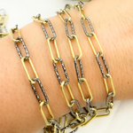 Load image into Gallery viewer, Gold Plated & Black Rhodium 925 Sterling Silver Smooth & Diamond Cut Paperclip Chain