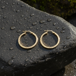 Load image into Gallery viewer, GER161. 14K Solid Gold Hollow Flat Diamond Cut Hoop