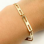 Load image into Gallery viewer, 14k Solid Yellow Gold Mirror Flat Rectangle Link Bracelet