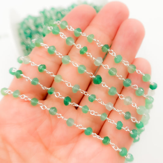 Green Onyx Sterling Silver Wire Chain