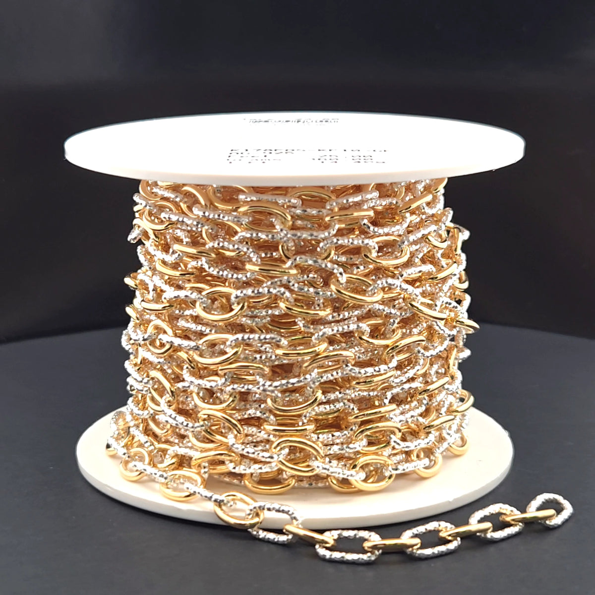 V308TT. Gold Filled and Silver Mixed Link Cable Chain - Smooth & Diamond Cut Links
