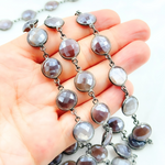 Load image into Gallery viewer, Coated Chocolate Moonstone Round Shape Bezel Oxidized Wire Chain.